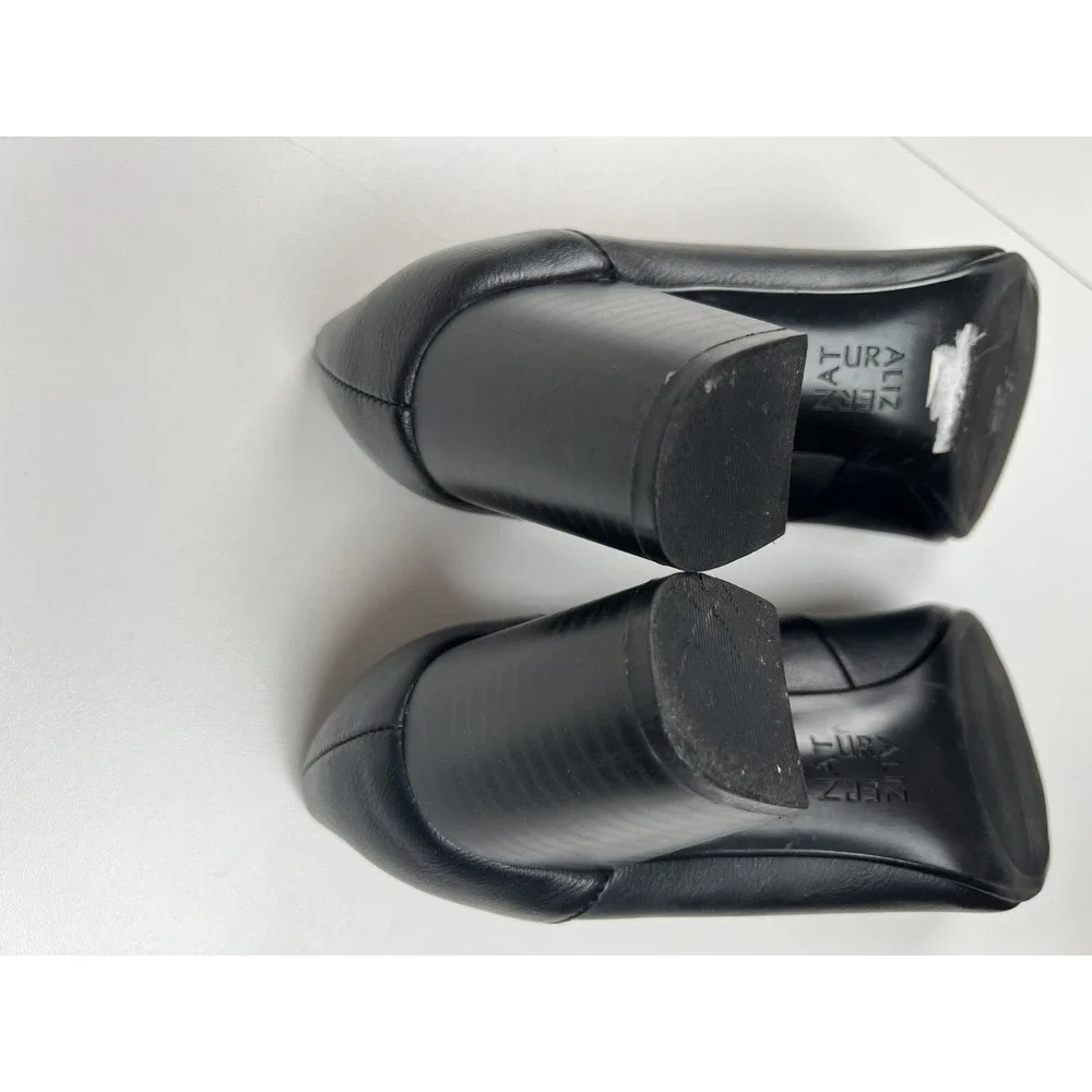 Naturalizer Neema Pumps Low Block Heel Almond Toe Vegan Leather Black Size 7.5 M